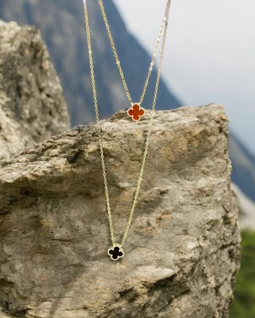 Layered 18k gold clover charm necklace — Sierra Jewelry Freetown